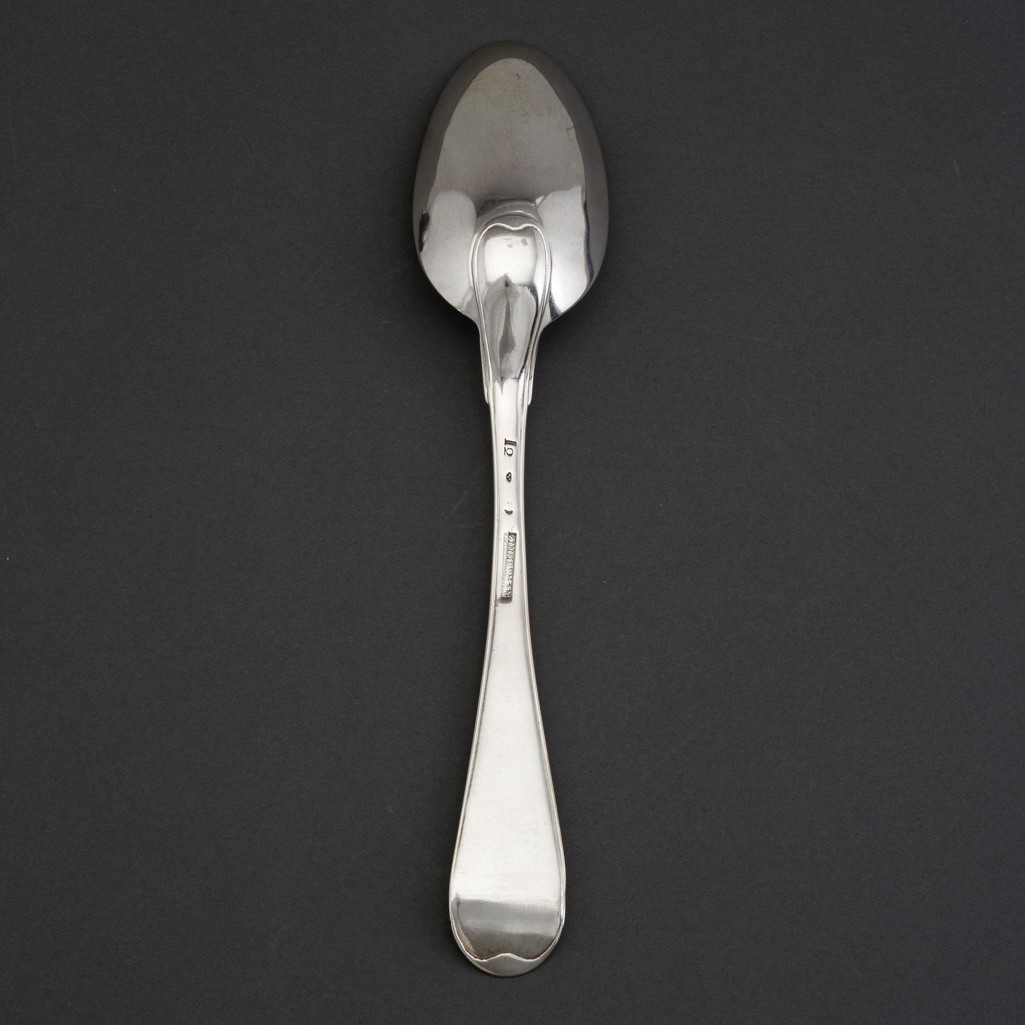 A silve spoon by JOHAN WILHELM ZIMMERMANN, Stockholm, 1791.
