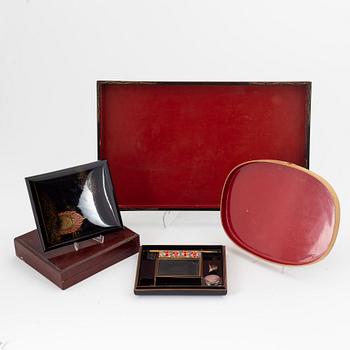 A Japanese writingset and two trays, Meiji (1868-1912).