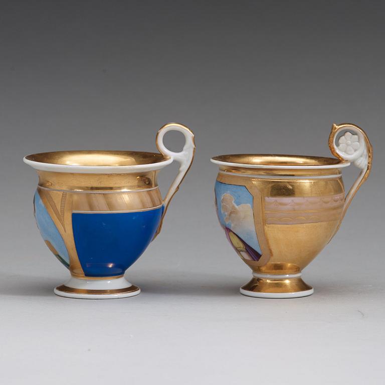 A pair of Russian Gardner Empire cups with stands, early 19th Century.