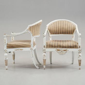 A pair of late Gustavian circa 1800 armchairs.