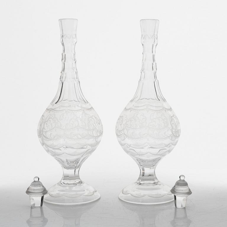 Edward Hald, a pair of "Molnet" decanters with stoppers, Orrefors, Sweden.