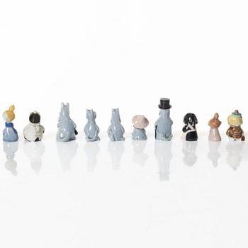 Leo Tykkyläinen, figuriner, 10 st, keramik, Mumin, Finland, 1950-tal.