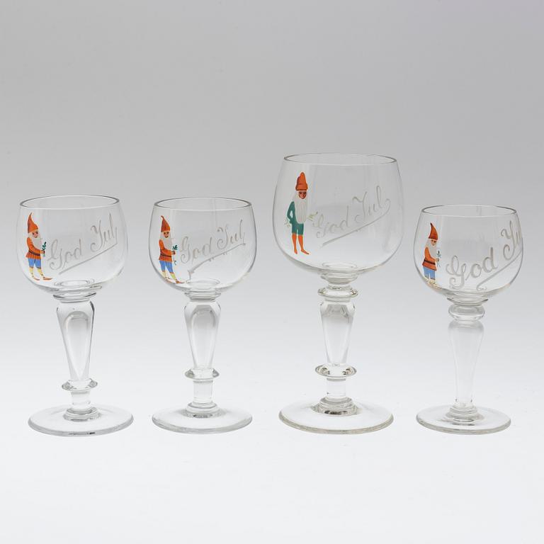 FOUR MATCHED GLASS CHRISTMAS GLASSES, circa 1900.