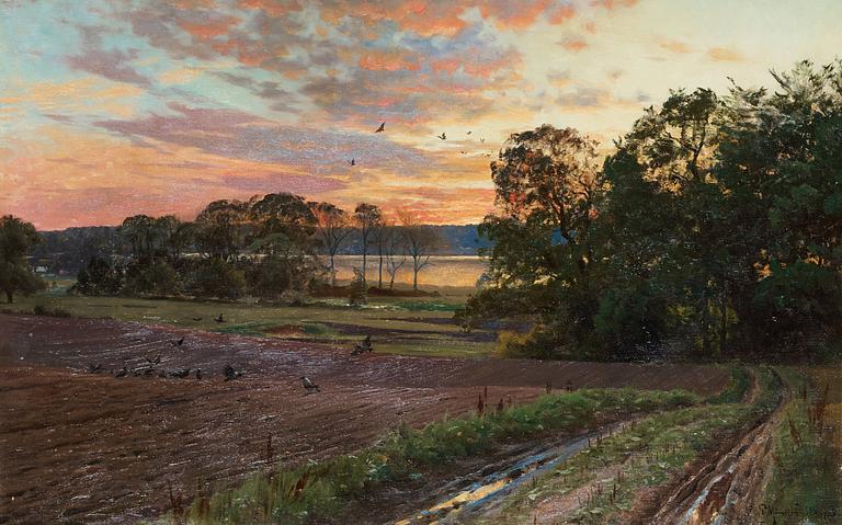 Peder Mork Mönsted, Landscape with setting sun.