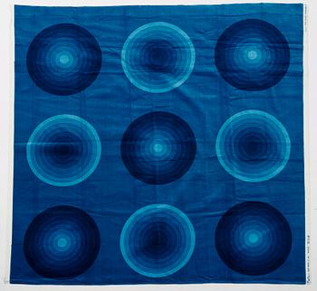 Verner Panton, CURTAIN AND SAMPLERS, 5 PIECES.  Cotton velor. A variety of blue nuances and patterns. Verner Panton.