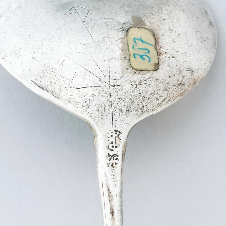 A Swedish 16th century parcel-gilt silver spoon, mark of Mats Pedersen, Malmö (-1532-1563).