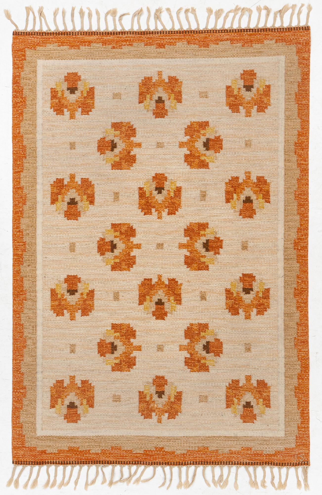 Ingegerd Silow, a flat weave rug, signed, c. 200 x 137 cm.