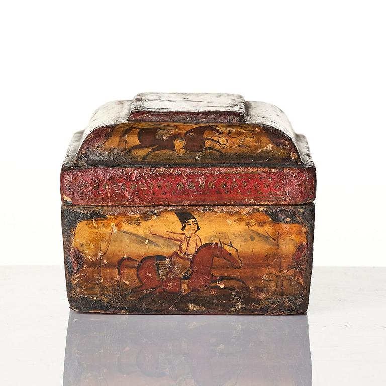 Qalamdan, lackerad papier maché, Persien, Qajardynastin, 1800-talets första hälft.