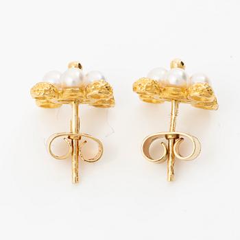 Björn Weckström, a pair of 'Pearlflower' earrings, Fyrklövern Lapponia, Finland.