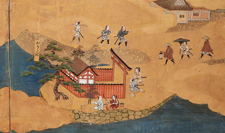 VIKSKÄRM, sex delar. Japan, Edo (1603-1868).