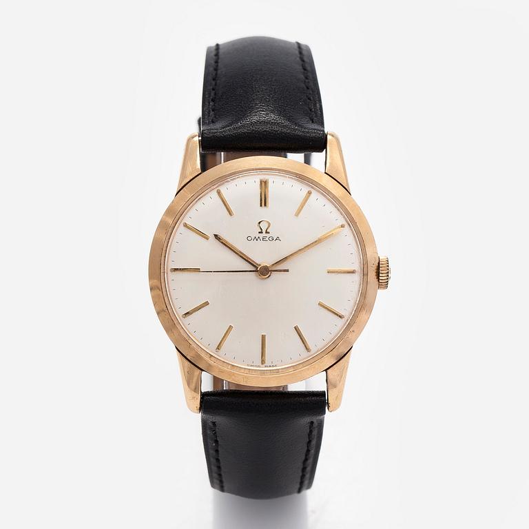 Omega, wristwatch, 35.5 mm, 14K, manual, plastic crystal, circa 1962.