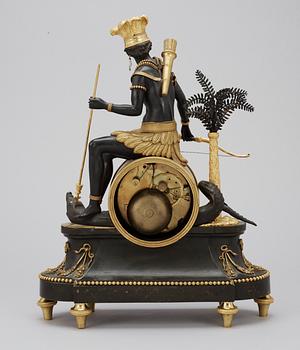 A French circa 1800 mantel clock "Au Sauvage, L'Amerique".
