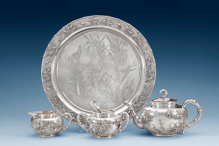 TESERVIS, fem delar, silver. Luen-Wo, Shanghai, ca 1875-1925.