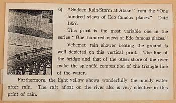ANDO UTAGAWA HIROSHIGE (6), UTAMARA, and SHARAKU (2) colour woodblock prints. Japan, 20th century.