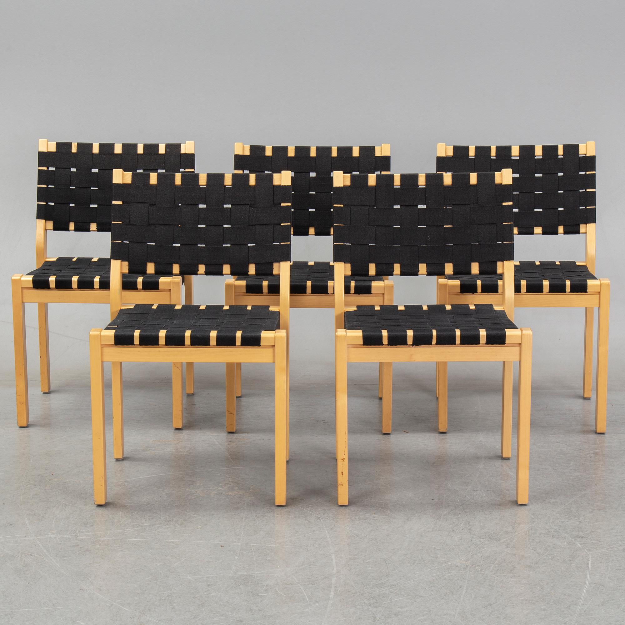 Alvar Aalto, stolar, 5 st, modell 611, Artek, Finland.
