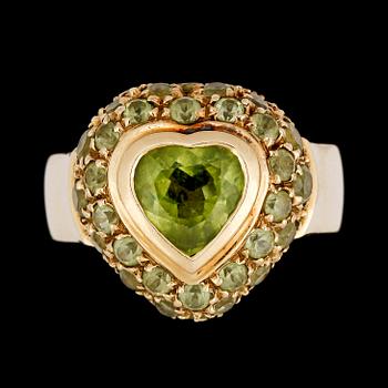 A heart cut peridote ring.