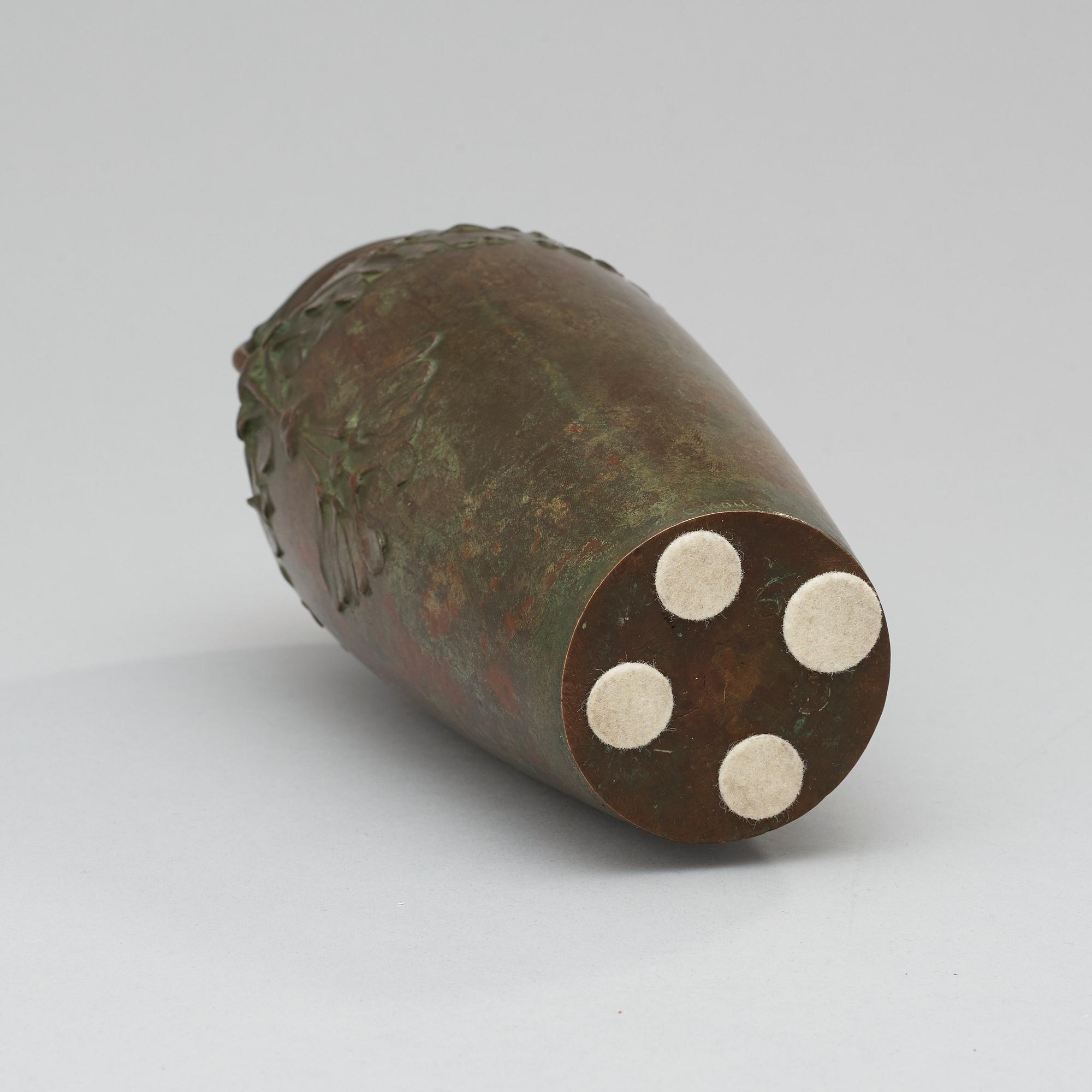 A Hugo Elmqvist Art Nouveau patinated bronze vase by Elsa Kock, Stockholm, early 1900's.