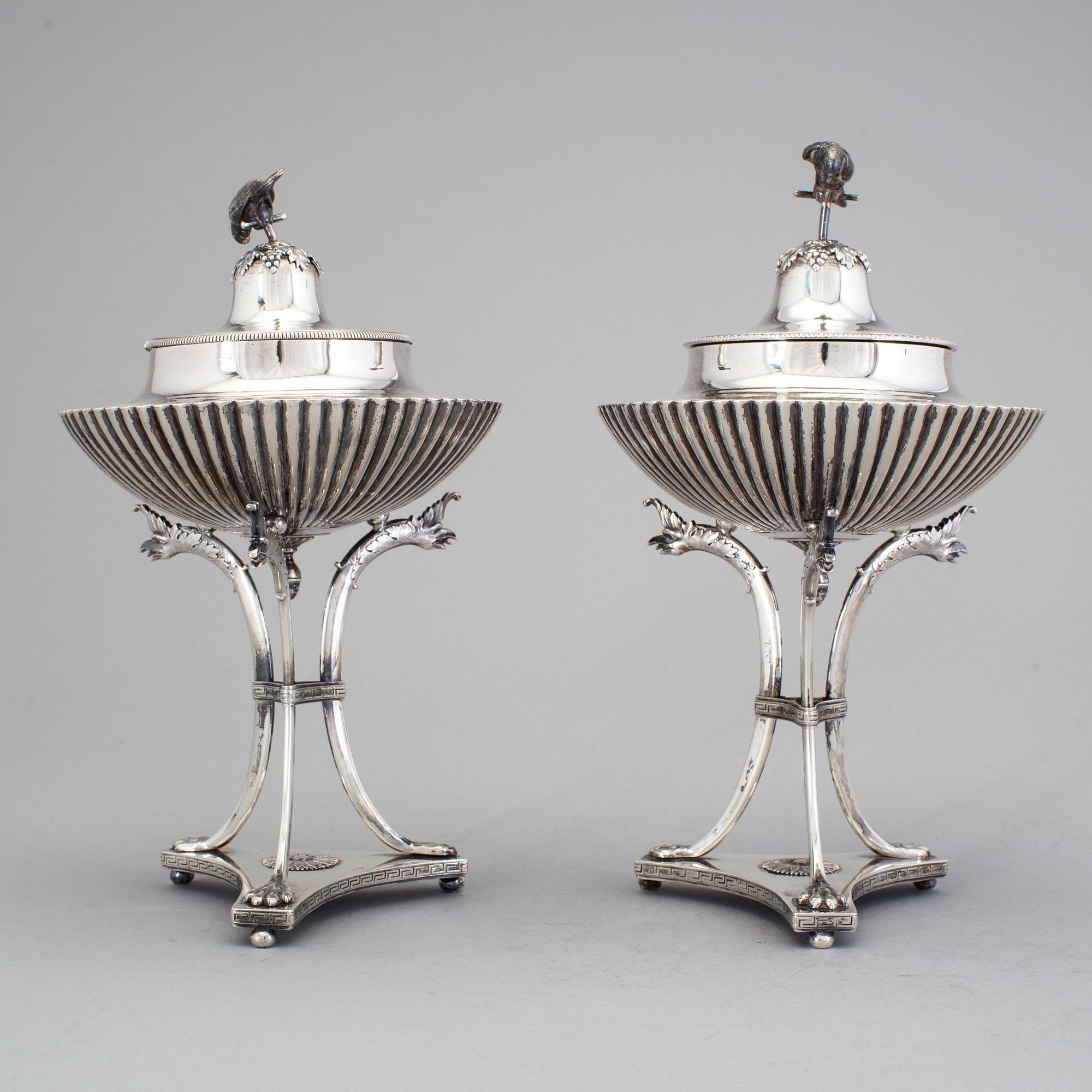 ADOLF ZETHELIUS, Stockholm 1818, strösockerskålar, ett par, silver, empire.