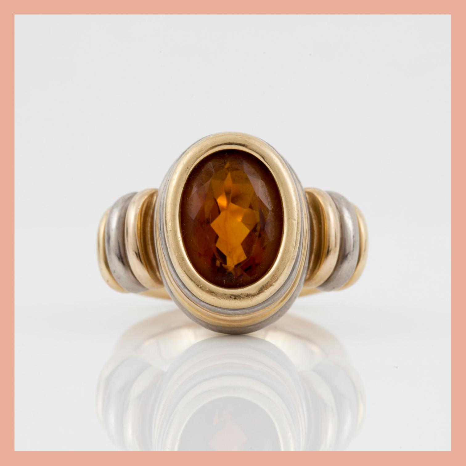 RING med oval facetterad citrin ca 4.56 ct. Tillverkad av Gaudy, Stockholm 1997.