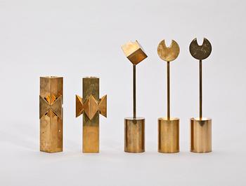 LJUSSTAKAR, 2+3, mässing, Pierre Forssell, Skultuna. 1960-tal.