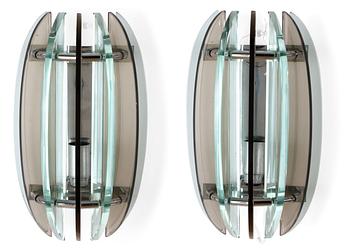 989. A pair of Italian glass and chromium plated wall lights, Veca, circa 1960.