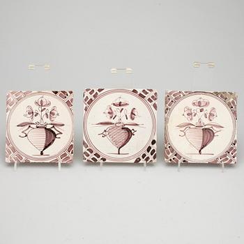 KAKELPLATTOR/FLIS, fajans, 9 st Delft, 1700-tal.