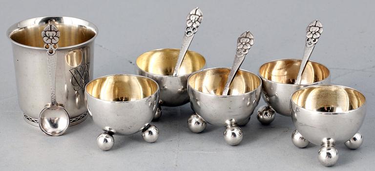 PARTI SILVER, 6 delar, C.G.Hallberg och Borgila, Stockholm, 1910-46. Vikt tot 157 g.