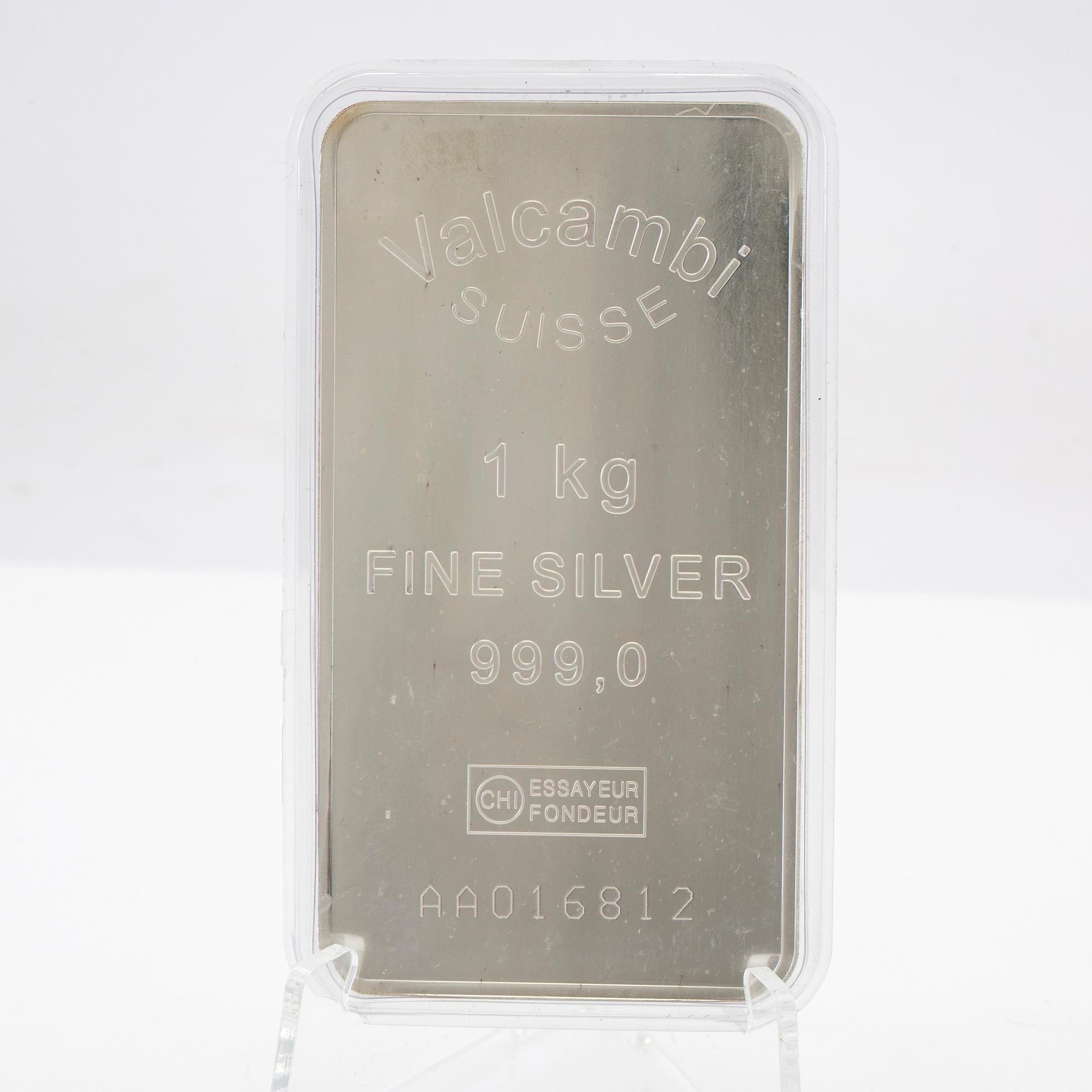Silver bar 1kg 999 Valcambi Suisse.