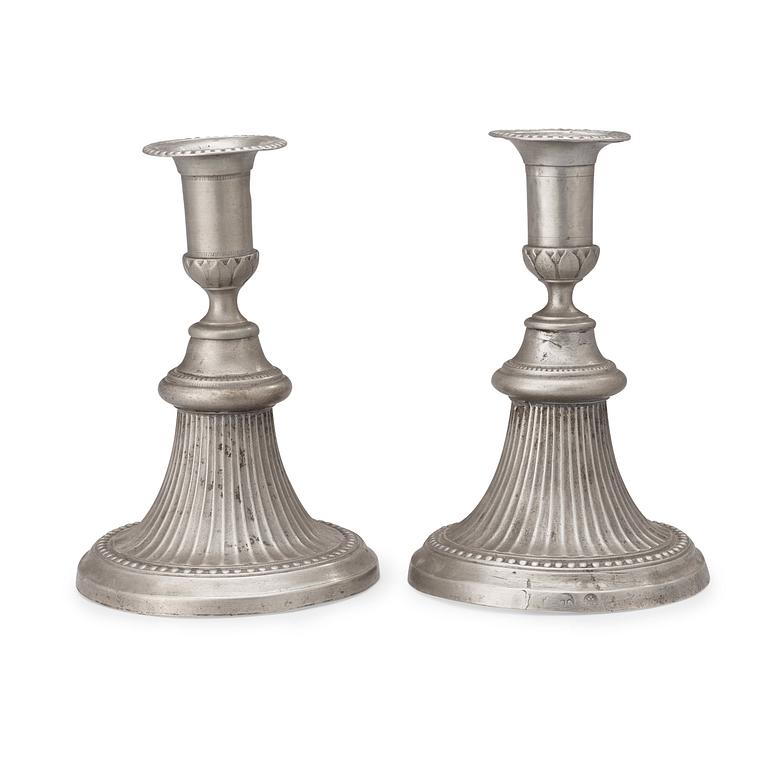 A pair of late Gustavian pewter candlesticks by M Artedius 1792.