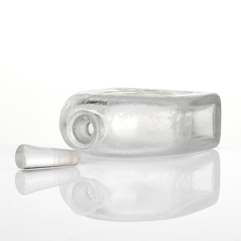 Simon Gate, & Vicke Lindstrand, an "iced" and engraved glass bottle with stopper, Orrefors, Sweden 1935, model G1295/ LU154/4.