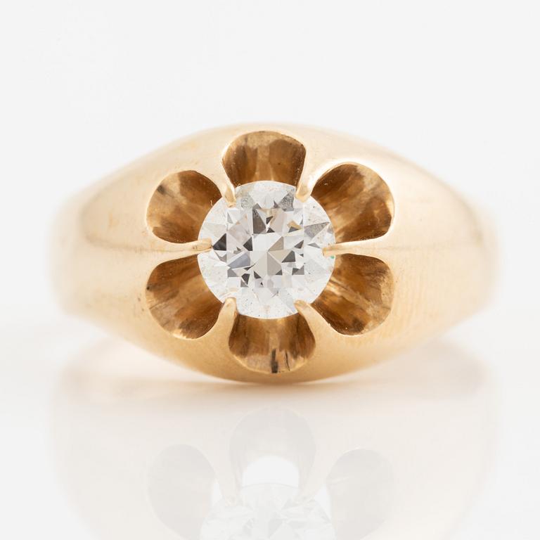 Ring, 14K guld med briljantslipad diamant.