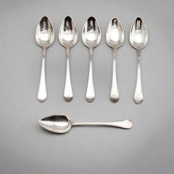 DESSERTSKEDAR, 6 st (3+3), silver, Johan Fredrik Björnstedt, 1817 samt Adolf Zethelius 1813. Vikt ca 230 gram.