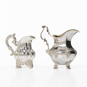 Nyrokoko, 1820, Two Swedish silver cream jugs, Stockholm 1850s.