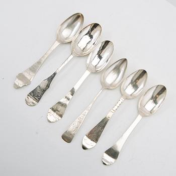 Spoons, 6 pieces, silver, 18th-19th century.