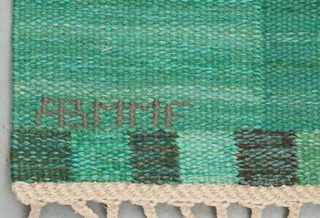RUG. "Fasad Grön". Flat weave. 183 x 99 cm. Signed AB MMF MR BH.