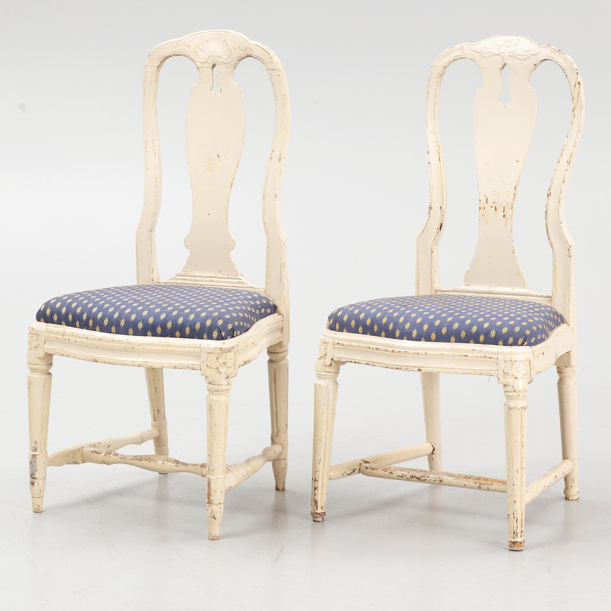 Stolar, 6 stycken, snarlika, Stockholmsarbeten, 1700-talets senare del, Transition.