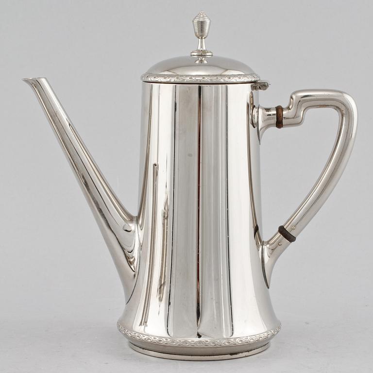 KAFFESERVIS, 4 delar, vitmetall, Wurttembergische Metallwarenfabrik, WMF, senjugend, 1900-talets första kvartal.