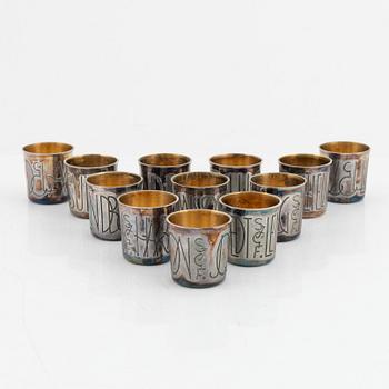 Sven Arne Gillgren, a set of twelve silver beakers, GAB, Stockholm, 1965.