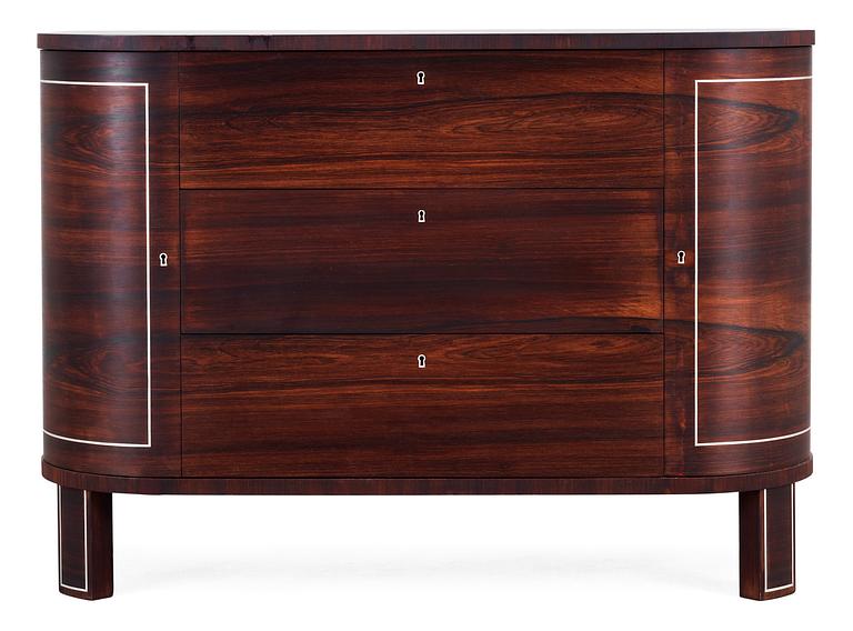 A palisander chest of drawers attributed to Oscar Nilsson, by Mobilia, Malmö, Sweden 1930's.