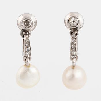 18K white gold and pearl and old-cut and rose-cut diamond earrings.