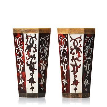 127. A pair of Baroque style 19th century game cups. Veneered with tortoiseshell and antler.