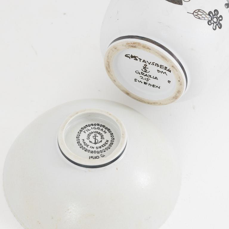Stig Lindberg, a 'Grazia' stoneware vase and a 'Filigran' bowl, Gustavsberg.