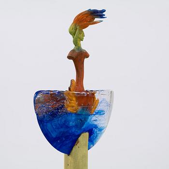 Kjell Engman, skulptur "Kluven", Kosta Boda 1991, unik.