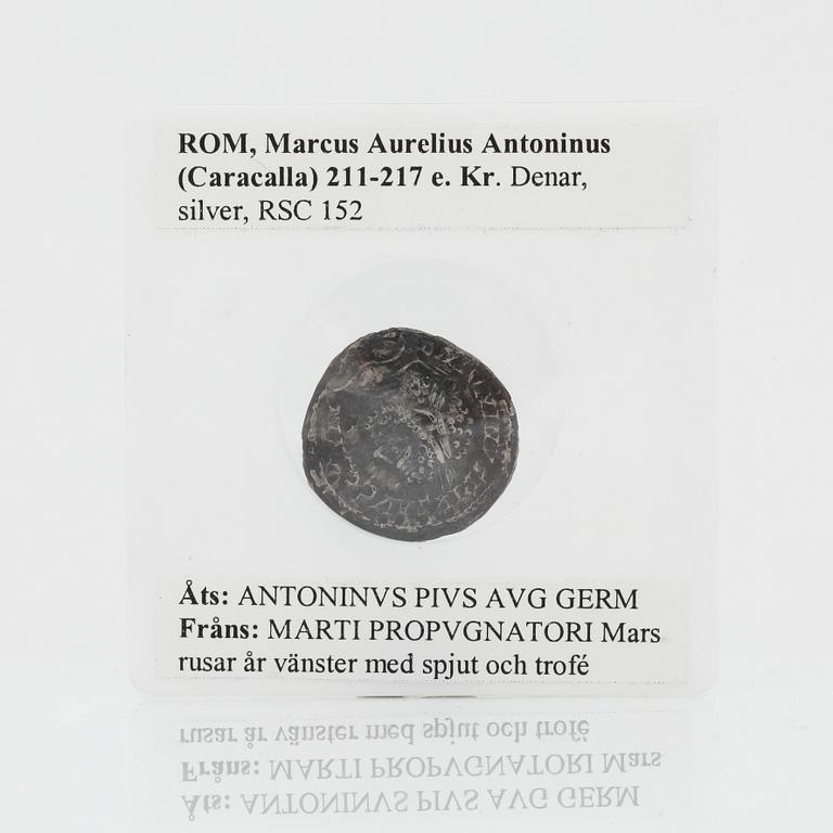 MYNT, Marcus Aurelius Antonius (Caracalla), 211-217 e. Kr. Vikt ca 3 gram.