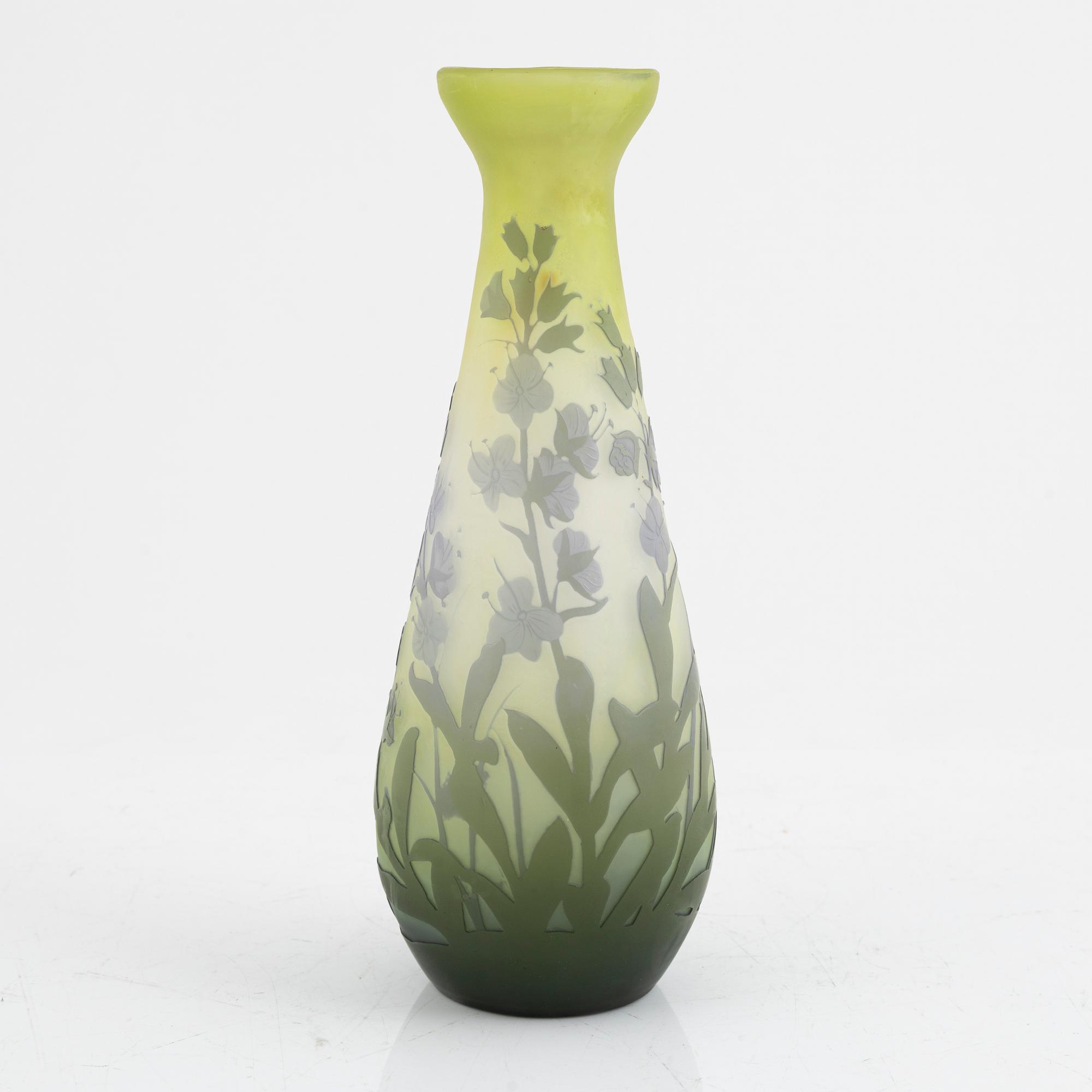 Emile Gallé, vase, glass, Art Nouveau, Nancy, France, early 20th century.