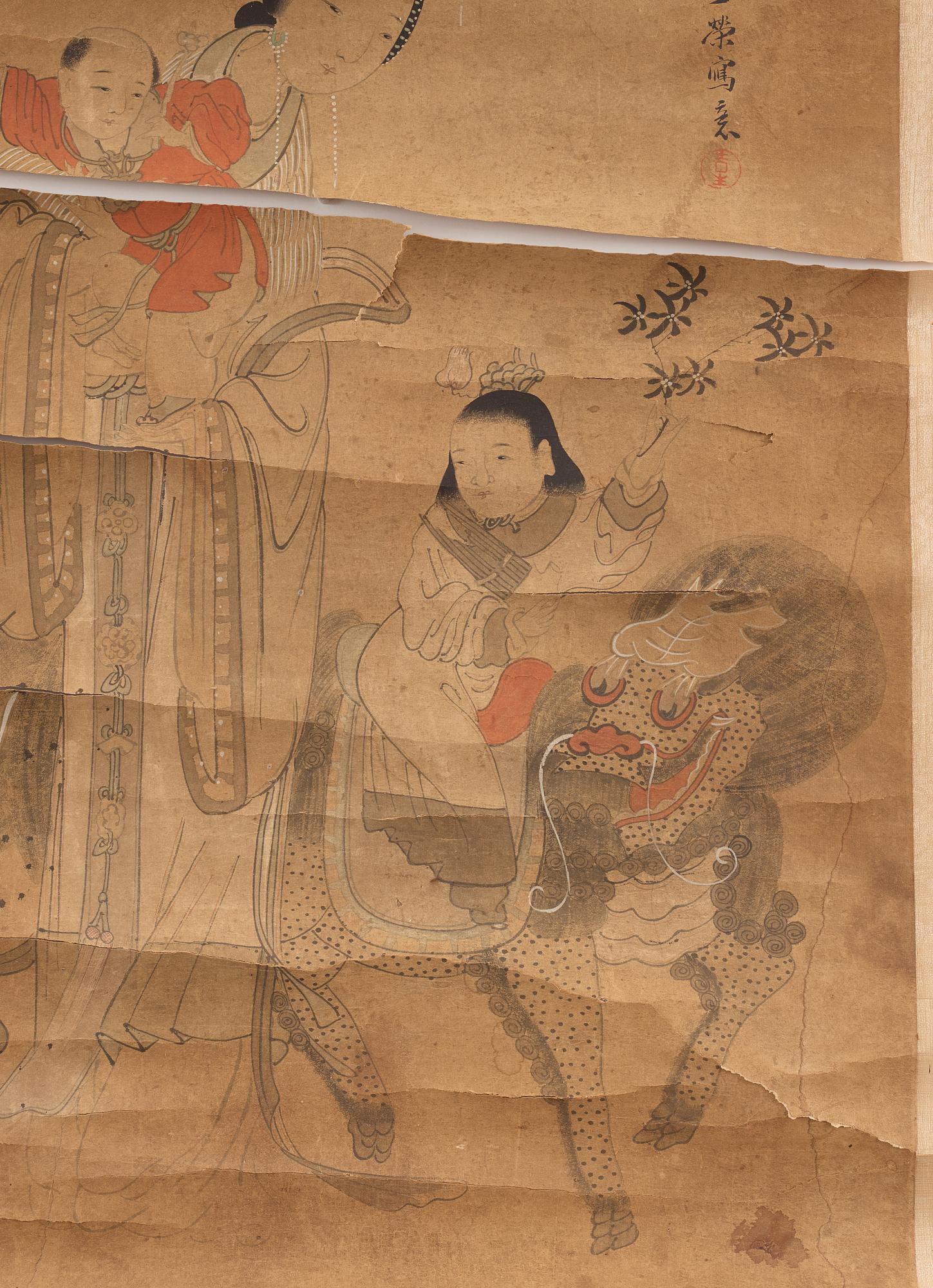 RULLMÅLNING, av Wang Rong. "Tian Xian Songzi", signerad samt daterad 1904.