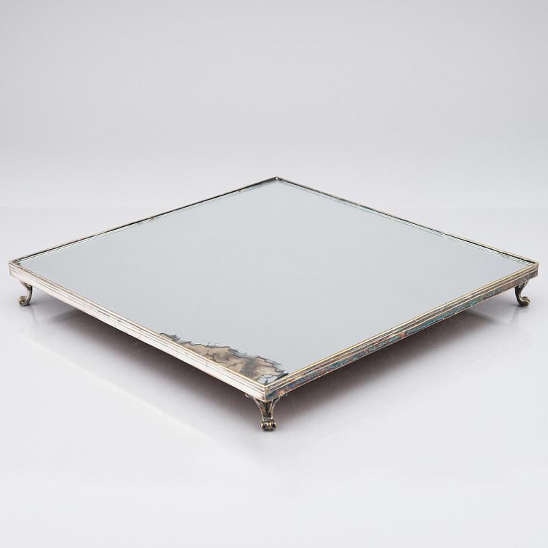 A argent hachè mirrored dinner table plateau, 18th century.