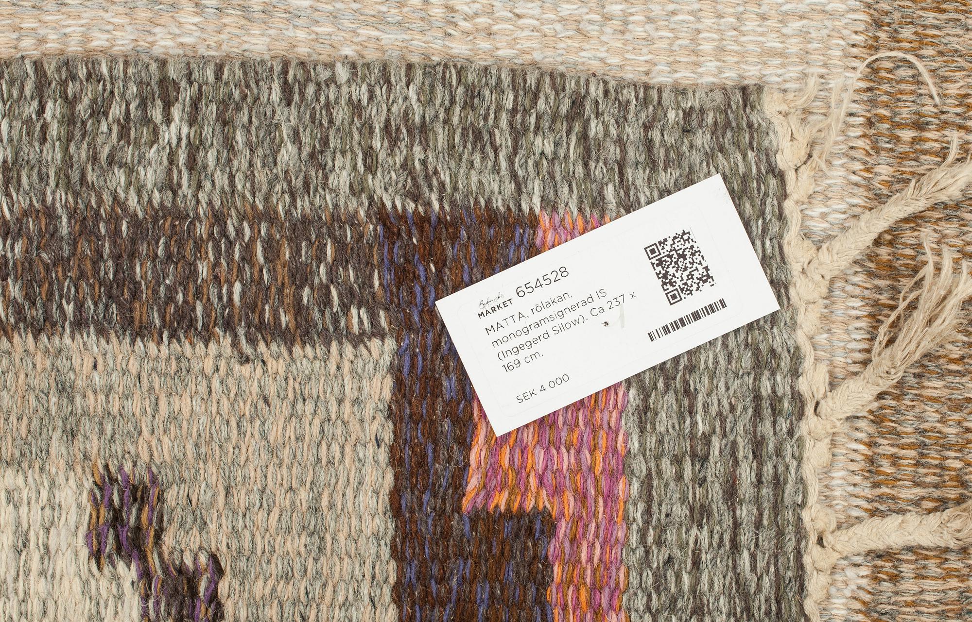 MATTA, rölakan, monogramsignerad IS (Ingegerd Silow). Ca 237 x 169 cm.