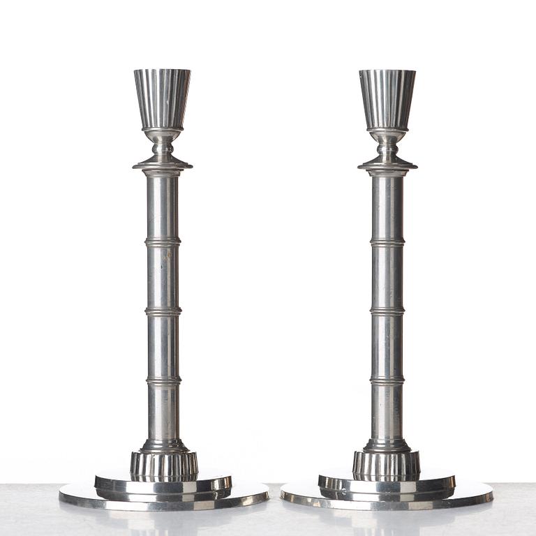 Erik Fleming, a pair of pewter candlesticks, Norrahammars tenn, Sweden 1930.