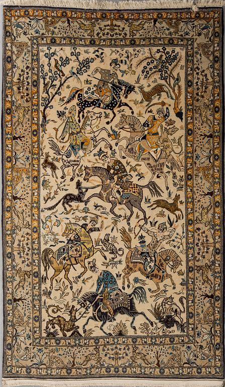 MATTA, old, Ghom, figural, part silk, ca 220 x 144 cm.